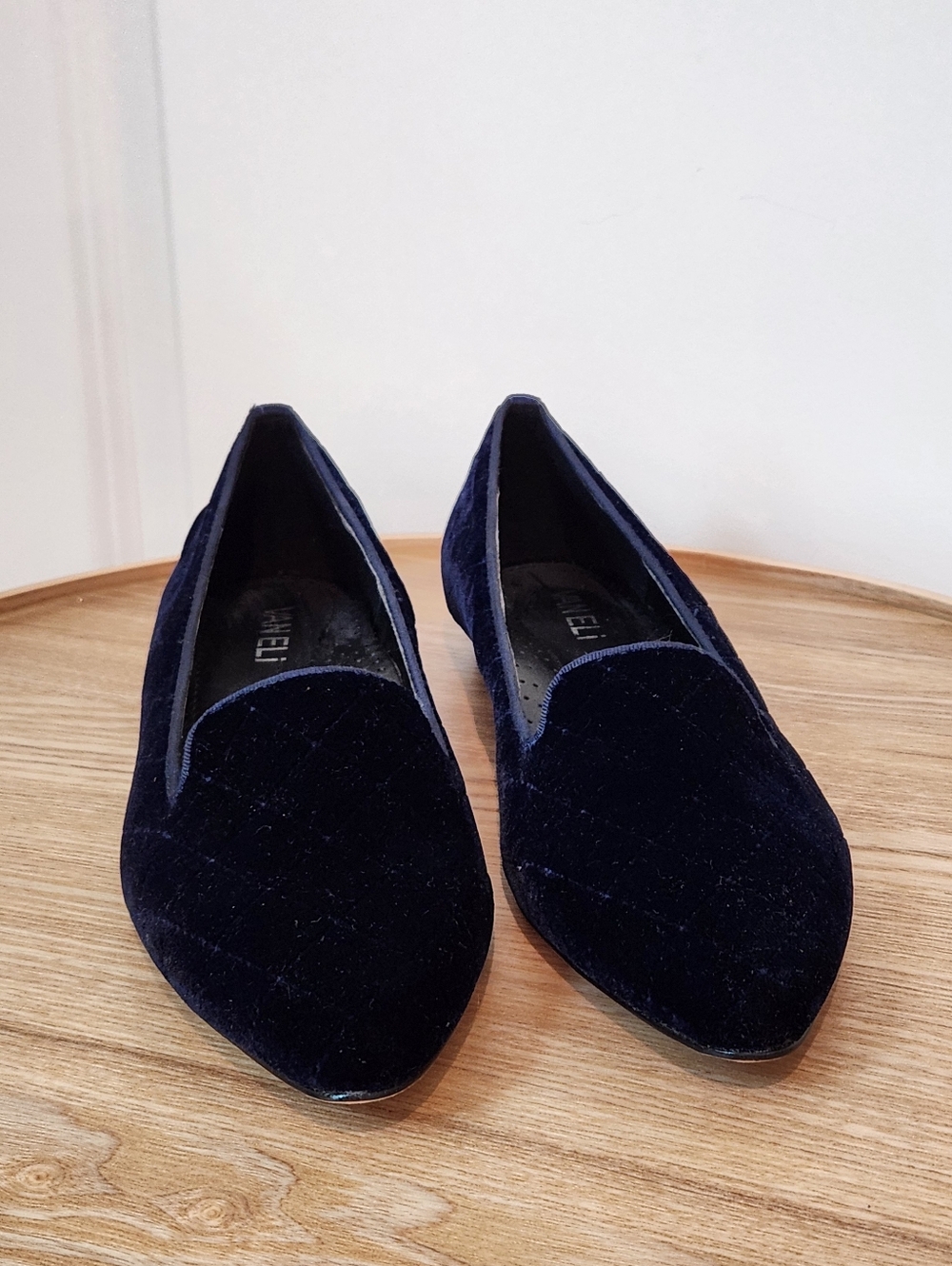 Vaneli Navy Blue Velvet Pointed Toe Flats - Picture 3 of 9